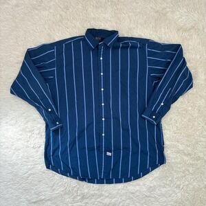Vintage Classic 90s Prep Polo Ralph Lauren blue striped button up shirt Size XL